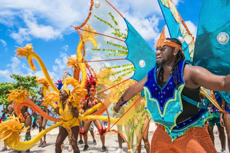 Barbadian carnival colour ashore in Bridgetown during Barbados Sailing Week, an engagement in the season calendar of The Mansa Court