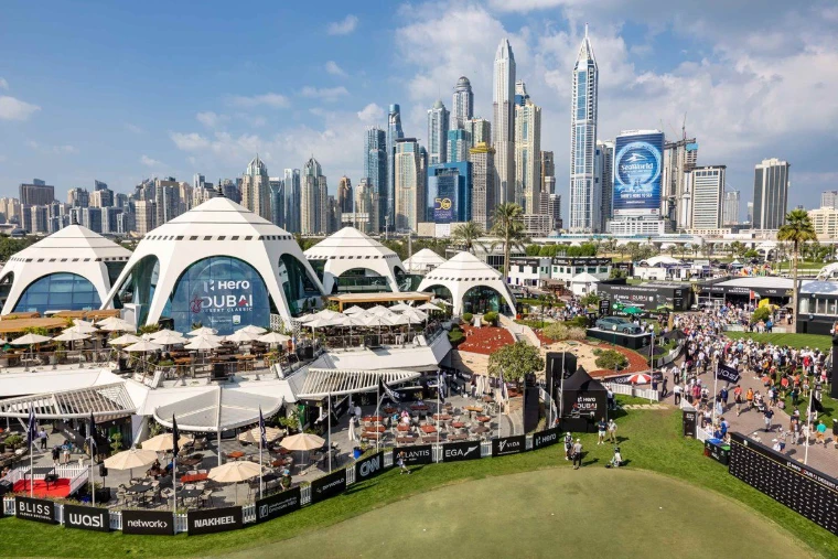 The Majlis clubhouse at the Dubai Desert Classic, Emirates Golf Club, Dubai, an engagement in the season calendar of The Mansa Court