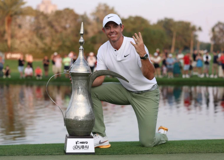 The trophy presentation at the Dubai Desert Classic, Emirates Golf Club, Dubai, an engagement in the season calendar of The Mansa Court