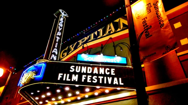 The Egyptian Theatre marquee on Main Street, Park City, during the Sundance Film Festival, an engagement in the season calendar of The Mansa Court