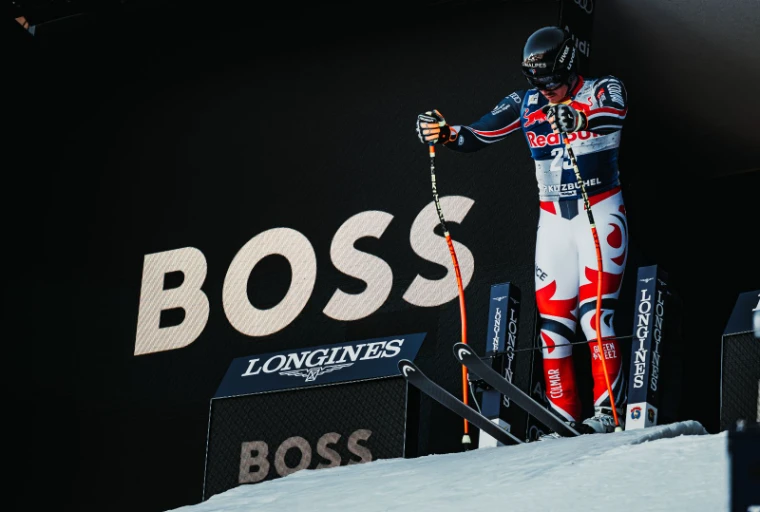 The start house of the Streif at the top of the Hahnenkamm above Kitzbühel, at The Hahnenkamm Races, an engagement in the season calendar of The Mansa Court