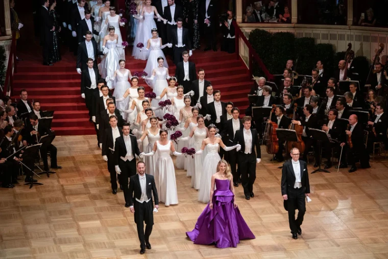 The opening committee lined for the ceremony at a Vienna ball before the floor opens, at The Vienna Ball Season, an engagement in the season calendar of The Mansa Court