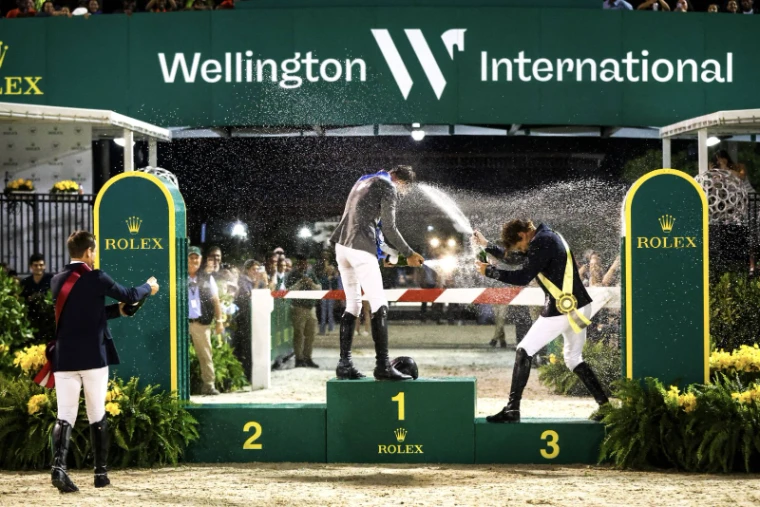 The podium after a five-star class at the Winter Equestrian Festival in Wellington, Florida, an engagement in the season calendar of The Mansa Court